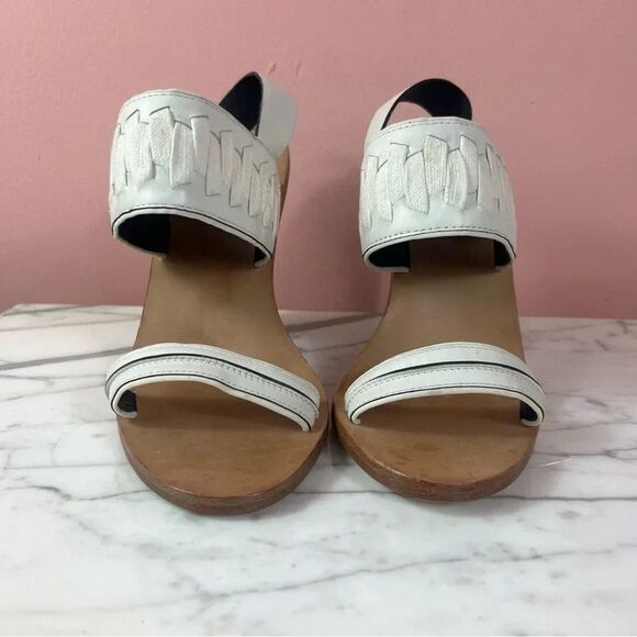 L.A.M.B Women’s Valiant Heeled Sandals Leather White Black 7.5 5” Heel - Picture 2 of 12